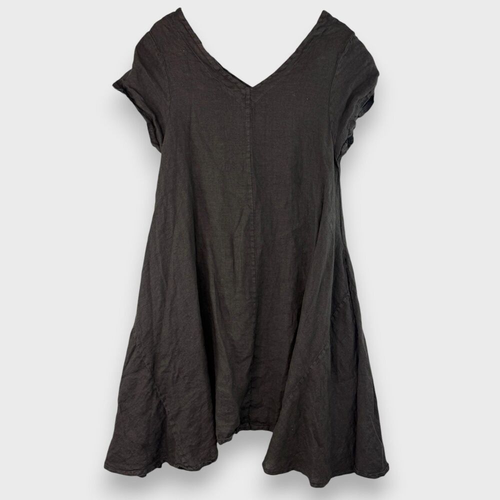 Meo Meli Black Slip Dress Midi VNeck Slouchy Lagenlook 100% Linen Italy Boho M/L